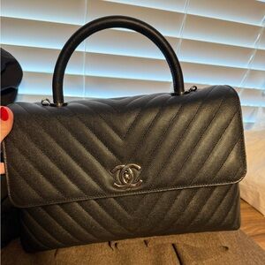 Chanel large chevron coco handle black bag